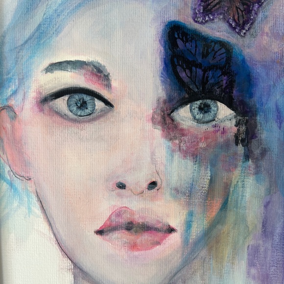 Falling or Flying - Abstract Watercolor Painting of Womans Face with Butterflies - Picture 2 of 12